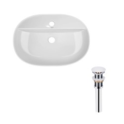 Комплект Qtap Scorpio: Раковина накладная овальная 600х400х120 мм White + Донный клапан PU02