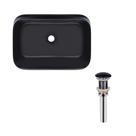 Комплект Qtap Scorpio: Раковина накладная прямоугольная 550х390х120 мм Matt Black + Донный клапан PU03