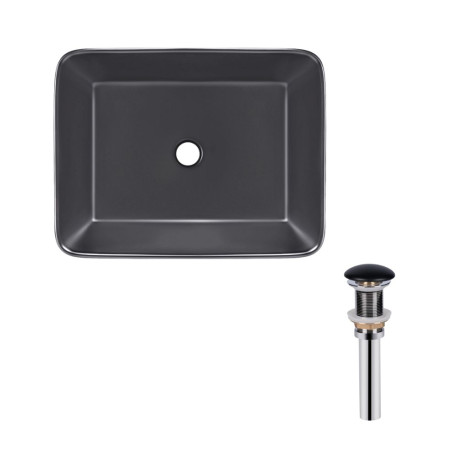 Комплект Qtap Tern: Раковина накладна прамокутна 480х370х135 мм Matt Black + Донний клапан PU03