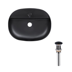 Комплект Qtap Scorpio: Раковина накладная овальная 500x380x120 мм Matt Black + Донный клапан PU03