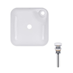 Комплект Qtap Stork: Раковина накладная квадратная 430x430x125 мм White + Донный клапан PU02