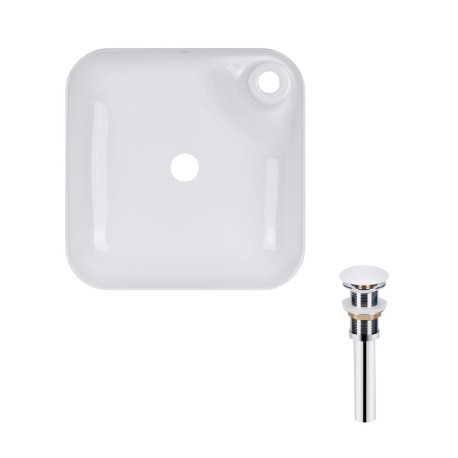 Комплект Qtap Stork: Раковина накладная квадратная 430x430x125 мм White + Донный клапан PU02