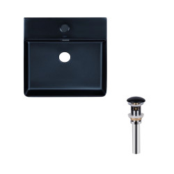 Комплект Qtap Nando LT: Раковина подвесная прямоугольная 500х420х130 мм Matt Black + Донный клапан PU03O