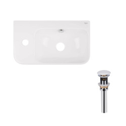 Комплект Qtap Tern: Раковина подвесная прямоугольная левая 450х250х158 мм White + Донный клапан PU02O