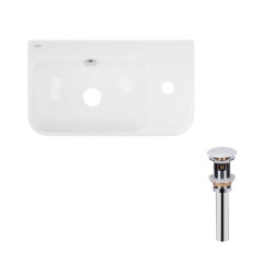 Комплект Qtap Tern: Раковина подвесная прямоугольная правая 450х250х158 мм White + Донный клапан PU02O