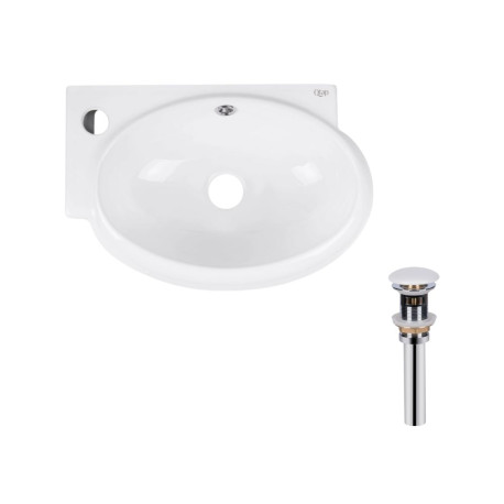 Комплект Qtap Leo: Раковина подвесная овальная левая 430x285x160 мм White + Донный клапан PU02O