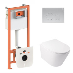 Готовое решение Qtap для ванной комнаты: подвесной унитаз Swan Ultra Quiet 485x360x320 + комплект инсталляции Nest 4 в 1 (кругл