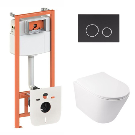 Готовое решение Qtap для ванной комнаты: подвесной унитаз Swan Ultra Quiet 485x360x320 + комплект инсталляции Nest 4 в 1 (кругл