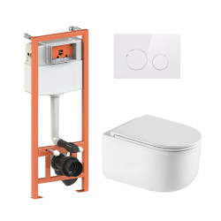 Готовое решение Qtap для ванной комнаты: подвесной унитаз Taurus Ultra Quiet 485×360×350 + комплект инсталляции Nest 4 в 1 (круг