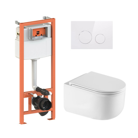Готовое решение Qtap для ванной комнаты: подвесной унитаз Taurus Ultra Quiet 485×360×350 + комплект инсталляции Nest 4 в 1 (круг