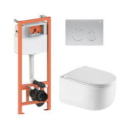 Готовое решение Qtap для ванной комнаты: подвесной унитаз Taurus Ultra Quiet 485×360×350 + комплект инсталляции Nest 4 в 1 (круг
