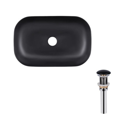 Комплект Qtap Robin: Раковина накладная прямоугольная 600x390x150 мм Matt Black + Донный клапан PU03
