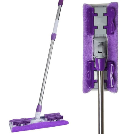 Швабра-полотер с насадкой из микрофибры на зажимах с дополнительной запаской фиолетовая