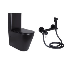Комплект 2 в 1: підлоговий унітаз Qtap Scorpio Matt Black QT14226088AMB + набір гігієнічного душу Lidz Aria Black LDARI110BLA433