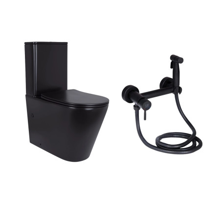 Комплект 2 в 1: унитаз напольный Qtap Scorpio Matt Black QT14226088AMB + набор гигиенического душа Lidz Aria Black LDARI110BLA43