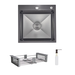 Комплект Lidz Handmade H5050HB Мойка для кухни интегрированная Decor Black PVD Honeycomb в комплекте с дозатором+Lidz LIDZK01B К