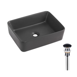 Раковина накладная Qtap Tern 480x370x135 мм, Anthracite, прямоугольная, с донным клапаном QT17116069AN