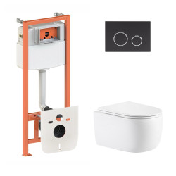 Готовое решение Qtap для ванной комнаты: подвесной унитаз Taurus Ultra Quiet 515×360×350 + комплект инсталляции Nest 4в1 (кругла